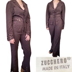 VTG *GRAIL FIND* Zucchero Western Outfit Bell Bottom Pants Lace-Up Shirt Set Sm